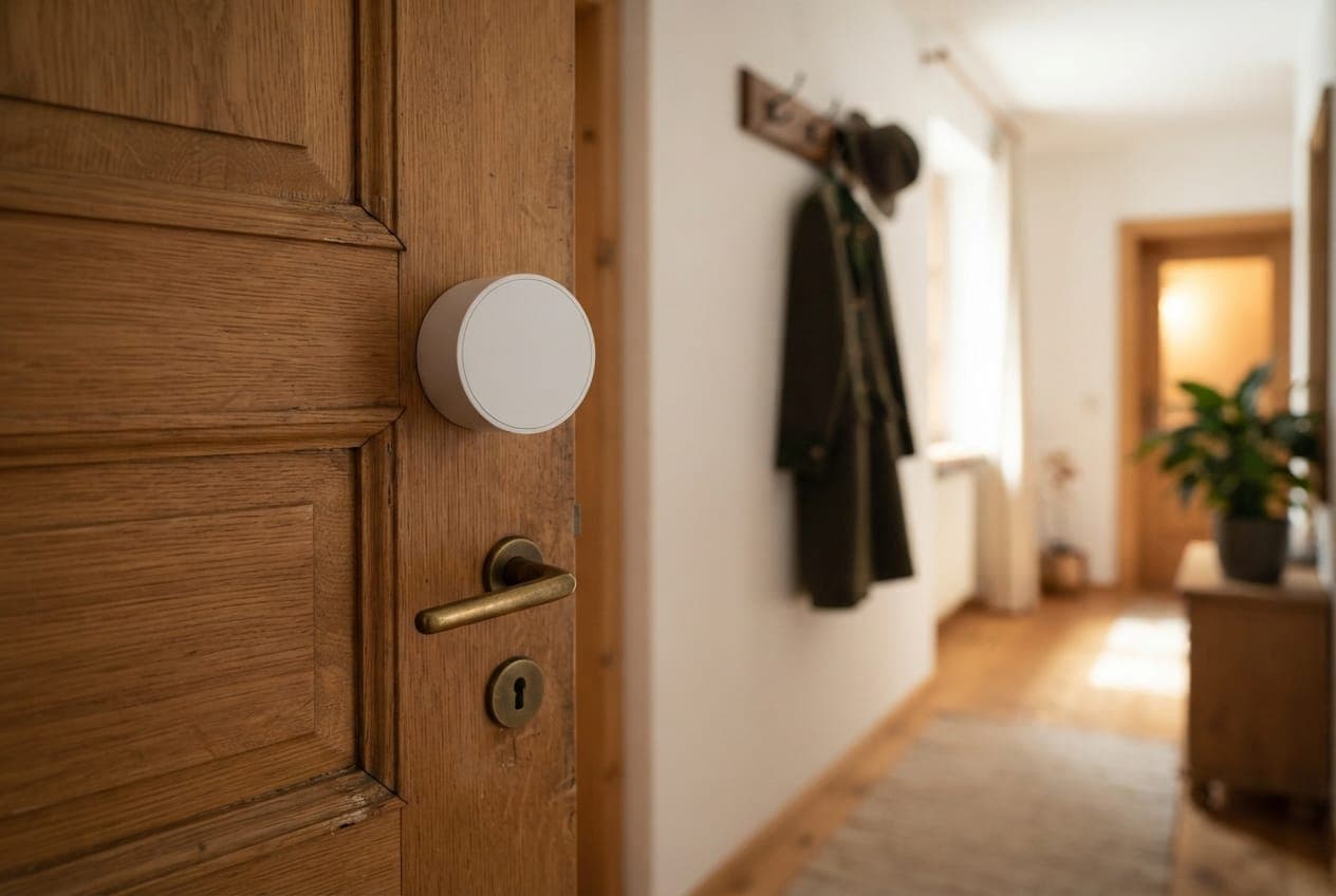 Elektronisches Türschloss auf einem Zylinder an der Innenseite einer Holztür
